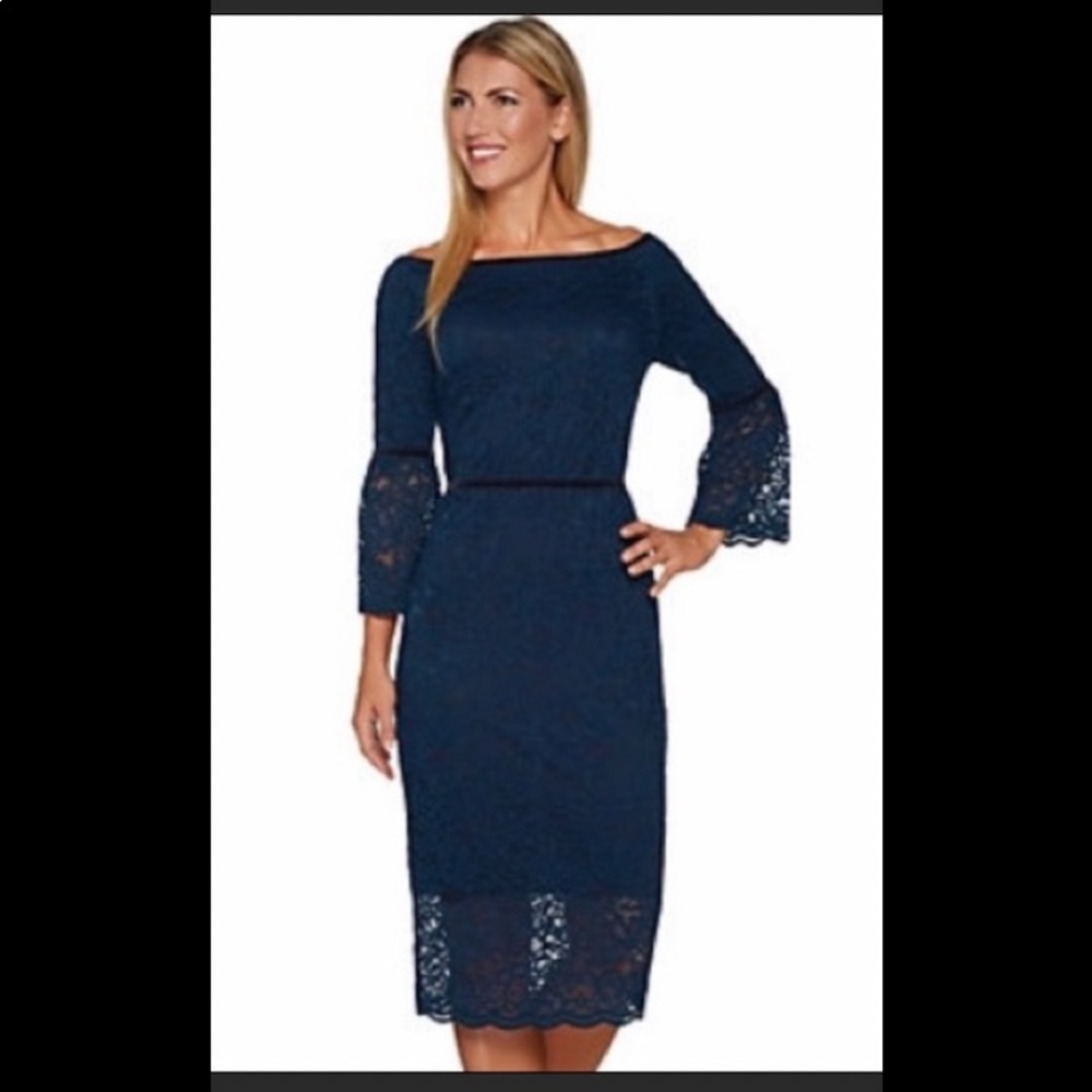 DuJour Blue Velvet Trim Lace Dress 8
